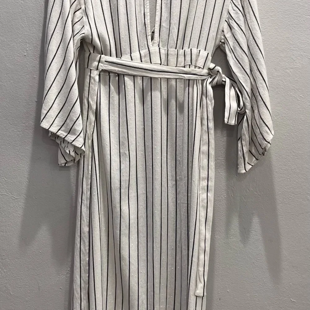 Billabong Robe Life White and Black Plunge Neck Striped Dress small - Picture 9 of 15